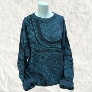 Vintage 90’s Funky Teal and Black Crewneck Sweater Grandpa Retro XL